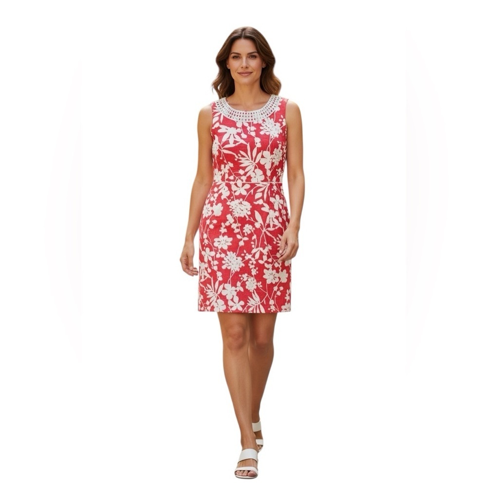 Tahari Red and Cream Floral Mini Dress